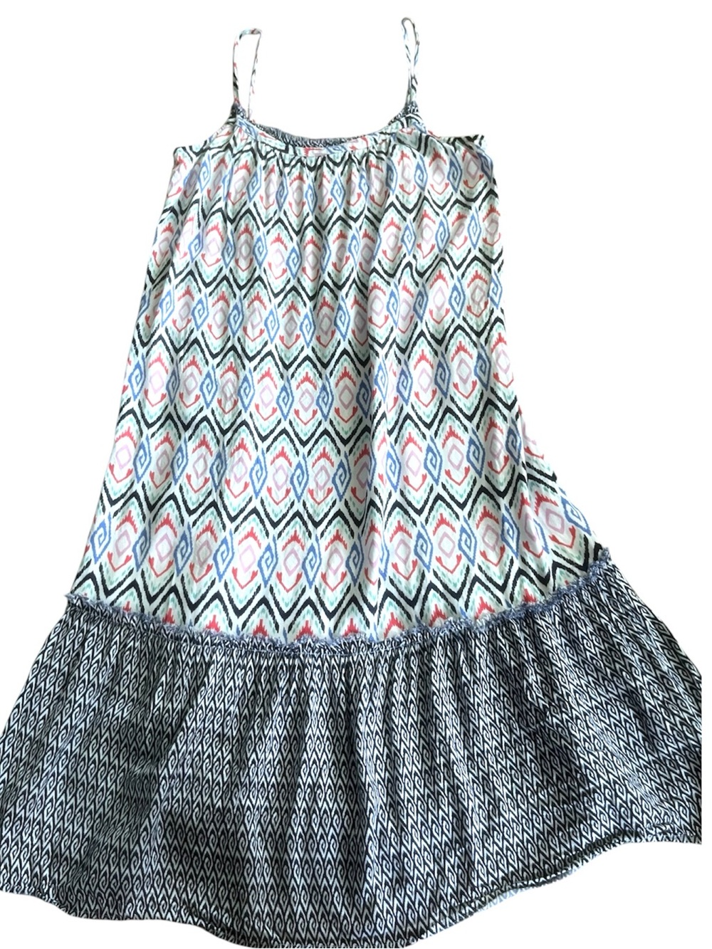 Southern Tide White Sleeveless Dress with Blue, Pink & Coral Ikat Print-Small